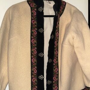 Embroidered Cream Wool Sweater Jacket